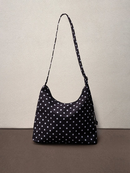 Hatastic Women's Shoulder Bag, Fashionable Polka Dot Crescent Shaped Fabric Bag, Polka Dot Music Fest Back To School