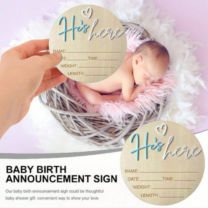 He’s Here Pregnancy Announcement 5.9 Inch Wooden "Hello World" Newborn Baby Announcement Plaque, Gender Reveal Sign, Decoration For Welcoming New Baby Boy (Blue- A)