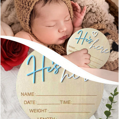 He’s Here Pregnancy Announcement 5.9 Inch Wooden "Hello World" Newborn Baby Announcement Plaque, Gender Reveal Sign, Decoration For Welcoming New Baby Boy (Blue- A)