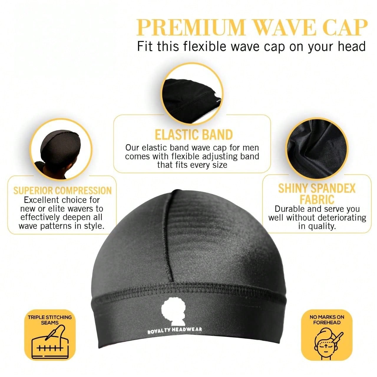 Headwear Silky Wave Cap For 360, 540 & 720 Waves, Soft Breathable Durag Skull Cap Beanie For Men