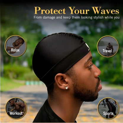 Headwear Silky Wave Cap For 360, 540 & 720 Waves, Soft Breathable Durag Skull Cap Beanie For Men