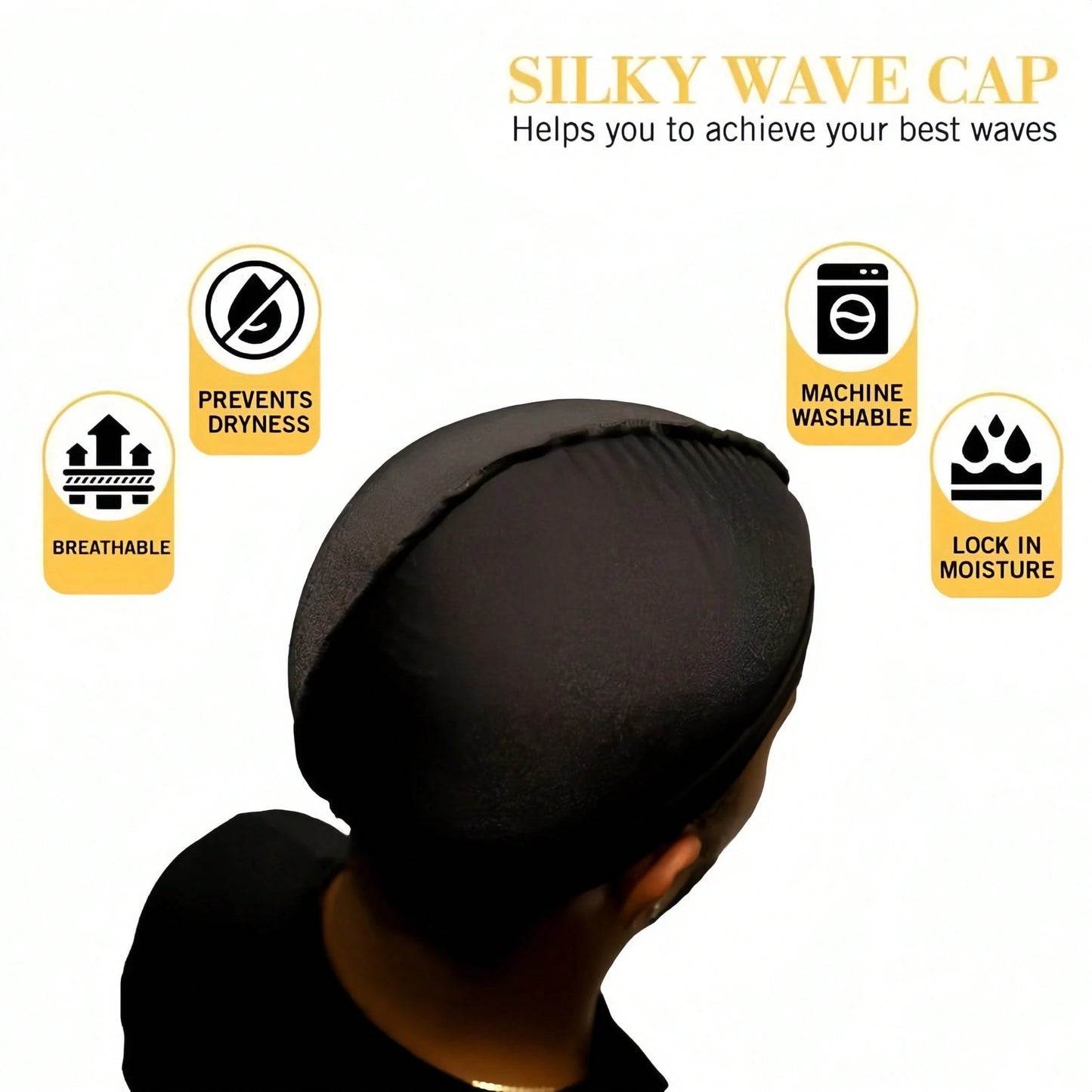 Headwear Silky Wave Cap For 360, 540 & 720 Waves, Soft Breathable Durag Skull Cap Beanie For Men