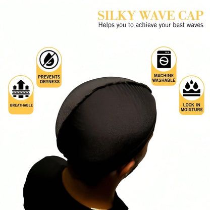 Headwear Silky Wave Cap For 360, 540 & 720 Waves, Soft Breathable Durag Skull Cap Beanie For Men