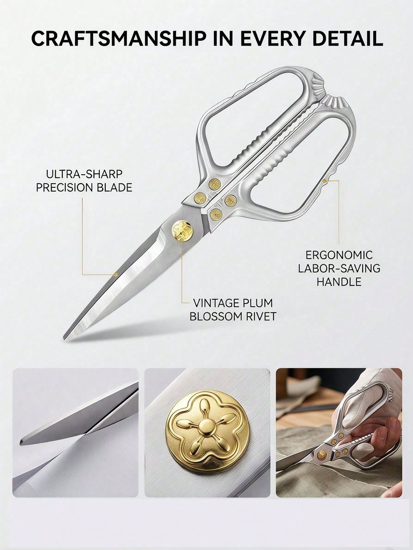 Heavy Duty Tailor Scissors, Sharp Stainless Steel Fabric Shears With Ergonomic Handle, Multi-Purpose Clothing Cutting Scissors, Professional Hand Cutting Shears For Fabric, Leather, Canvas, DIY Sewing