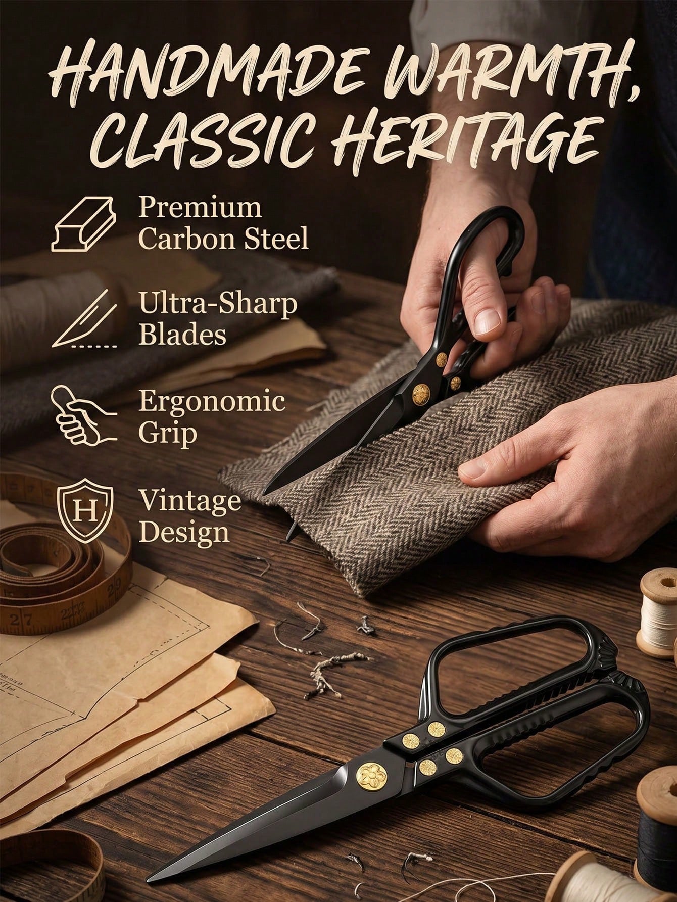Heavy Duty Tailor Scissors, Sharp Stainless Steel Fabric Shears With Ergonomic Handle, Multi-Purpose Clothing Cutting Scissors, Professional Hand Cutting Shears For Fabric, Leather, Canvas, DIY Sewing