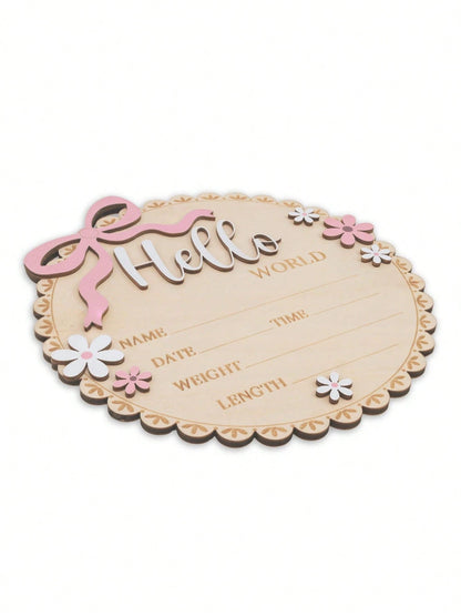 Hello World Round Floral Wooden Sign Pink Floral Newborn Baby Girl Birth Announcement Wooden Plaque, Includes Baby's Name, Date, Time, Weight, Length Information, Suitable For Baby Girl's Room Decor