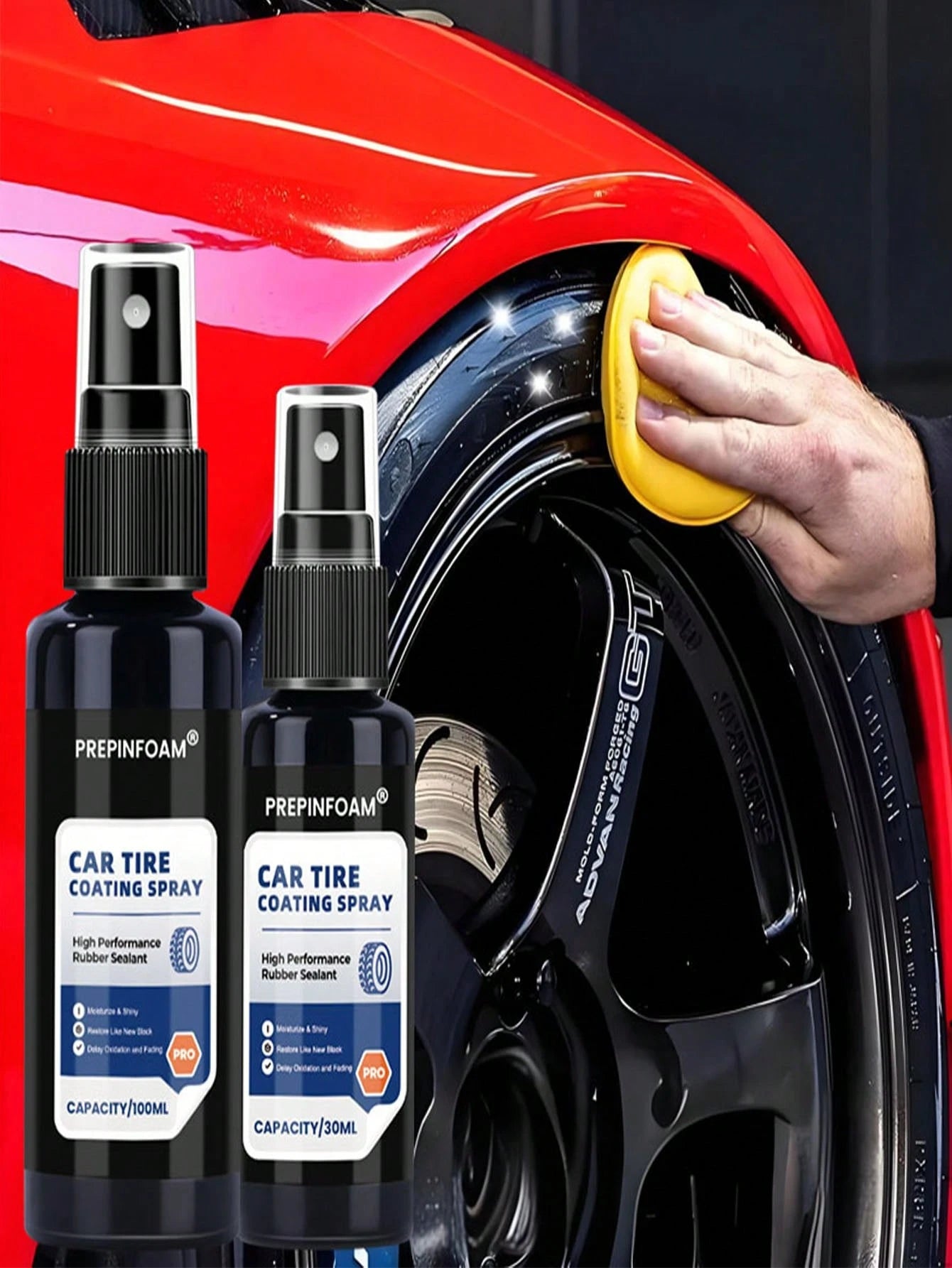 HGKJ P16 Tire Gloss Coating Spray, Rubber & Plastic Wheel Rim Repair Care Liquid, Car Detailing Polishing & Maintenance Agent, Long-Lasting Surface Protection Layer, Glossy Tire Care Fluid, Deep Black