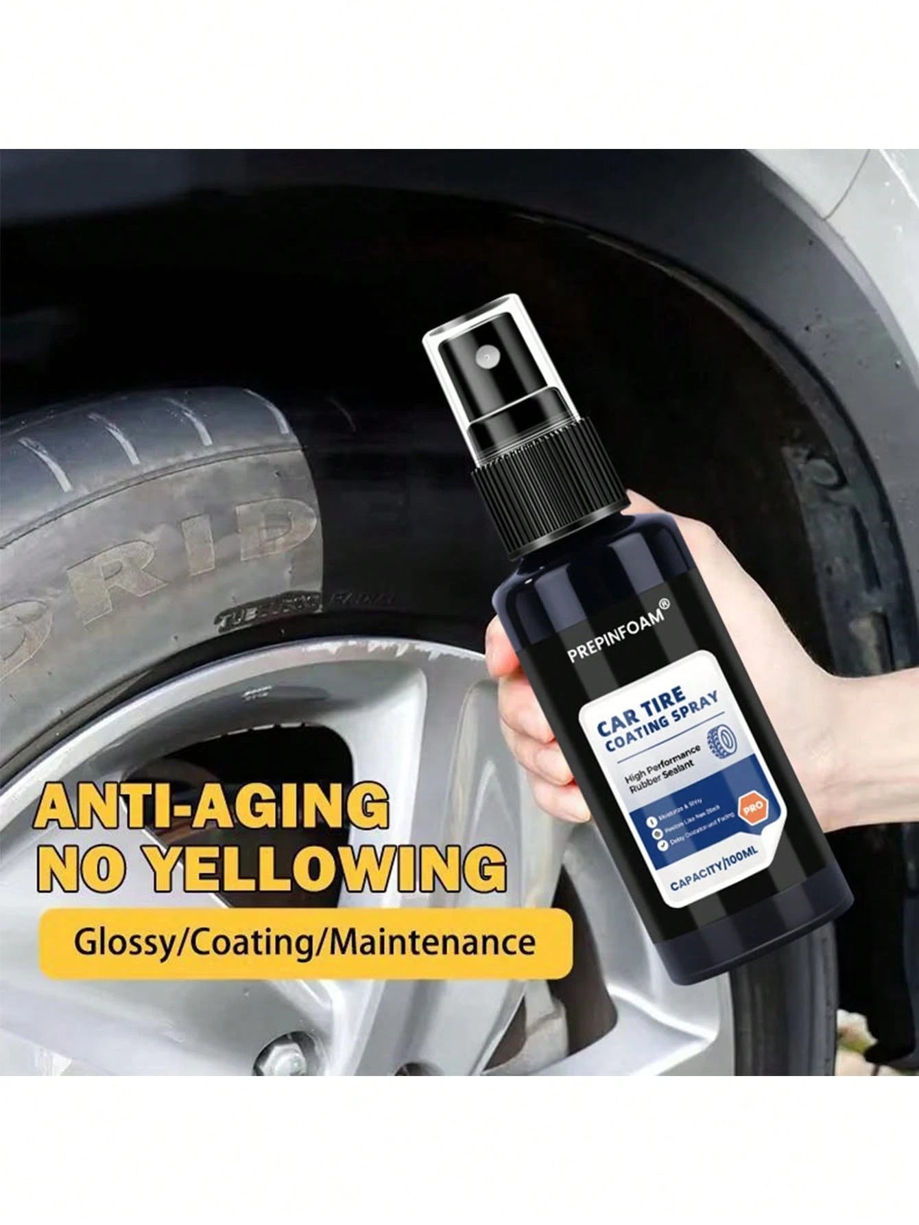 HGKJ P16 Tire Gloss Coating Spray, Rubber & Plastic Wheel Rim Repair Care Liquid, Car Detailing Polishing & Maintenance Agent, Long-Lasting Surface Protection Layer, Glossy Tire Care Fluid, Deep Black