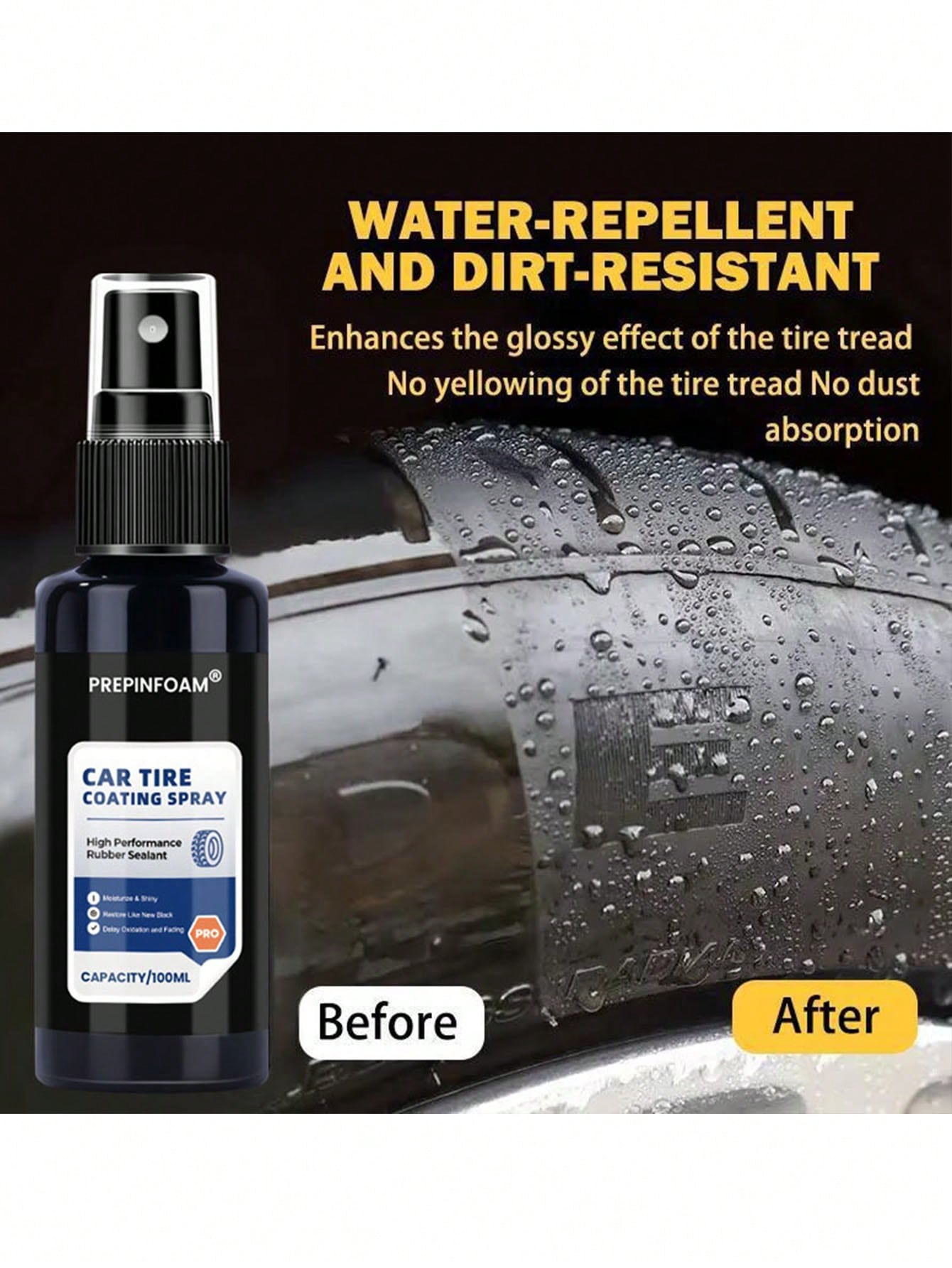 HGKJ P16 Tire Gloss Coating Spray, Rubber & Plastic Wheel Rim Repair Care Liquid, Car Detailing Polishing & Maintenance Agent, Long-Lasting Surface Protection Layer, Glossy Tire Care Fluid, Deep Black