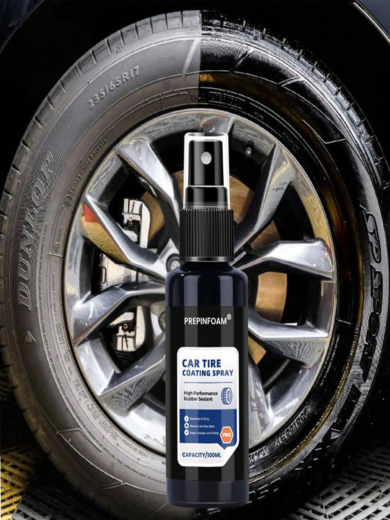 HGKJ P16 Tire Gloss Coating Spray, Rubber & Plastic Wheel Rim Repair Care Liquid, Car Detailing Polishing & Maintenance Agent, Long-Lasting Surface Protection Layer, Glossy Tire Care Fluid, Deep Black