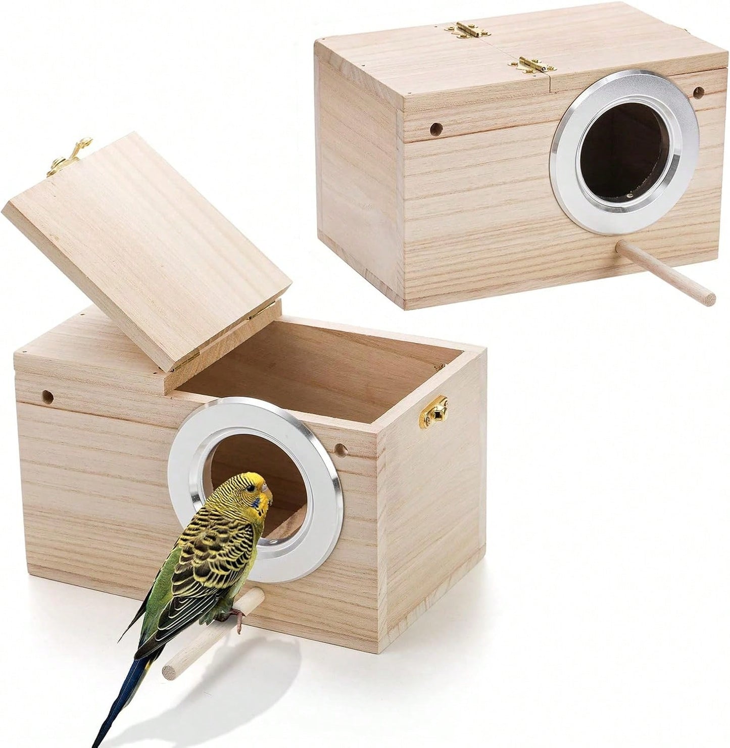 Hiceeden 2 Pack Parakeet Nest Box, Natural Wood Bird Nesting Box, Small Bird House Breeding Box For Budgie Lovebirds, Cockatiel, Parrots Mating, Aviary, 7.7*4.7*4.7 Inches