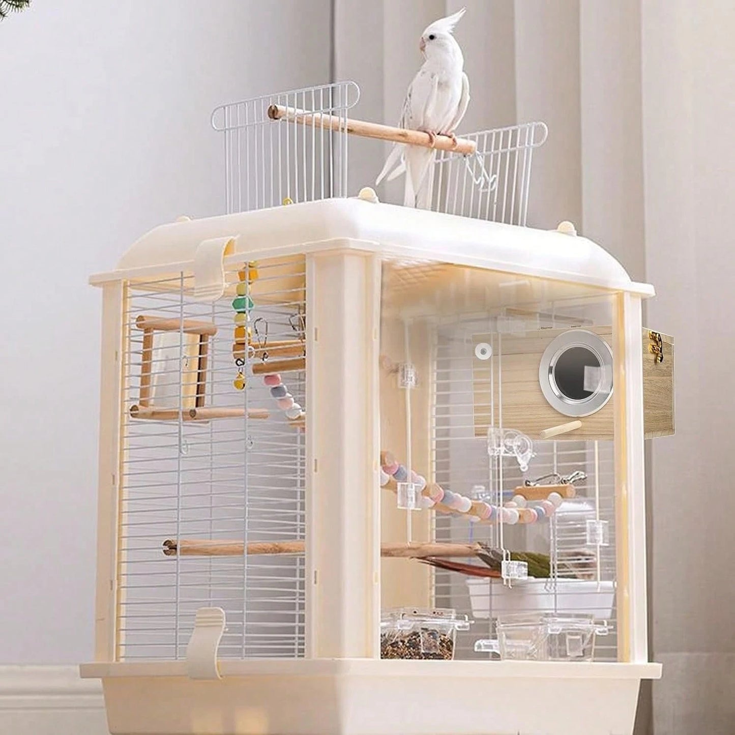 Hiceeden 2 Pack Parakeet Nest Box, Natural Wood Bird Nesting Box, Small Bird House Breeding Box For Budgie Lovebirds, Cockatiel, Parrots Mating, Aviary, 7.7*4.7*4.7 Inches