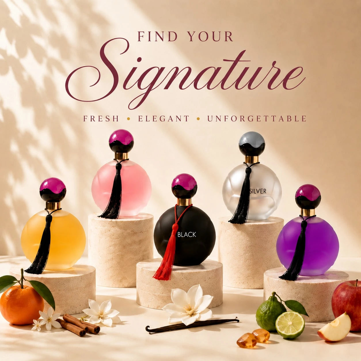 HIYES 1pc Random Style Perfume For Women, Women's Fragrance Spray, Round Bottle With Decorative Tassel & Gold-Tone Accents, 1 Of 5 Colors Shipped At Random, For Daily Wear, Office, Travel, Party & Gif