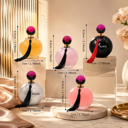 HIYES 1pc Random Style Perfume For Women, Women's Fragrance Spray, Round Bottle With Decorative Tassel & Gold-Tone Accents, 1 Of 5 Colors Shipped At Random, For Daily Wear, Office, Travel, Party & Gif