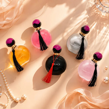 HIYES 1pc Random Style Perfume For Women, Women's Fragrance Spray, Round Bottle With Decorative Tassel & Gold-Tone Accents, 1 Of 5 Colors Shipped At Random, For Daily Wear, Office, Travel, Party & Gif