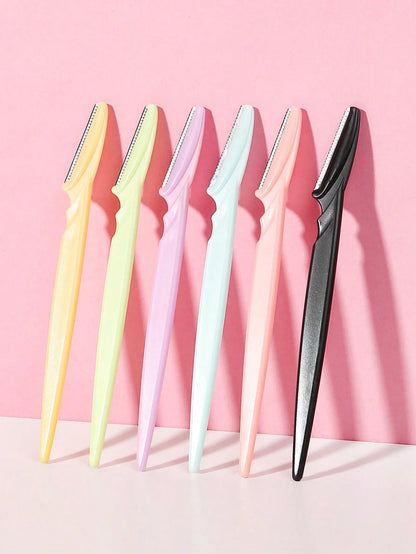 HJP MOKXIC Eyebrow Shaper/ Shaving Razor, 6pcs Clear Plastic Box Packed Stainless Steel Straight Handle Shaving Razor With Cap, Beauty Tool,Makeup,Cheap,Room Decor,Vanity,Travel,Bedroom,Makeup Access