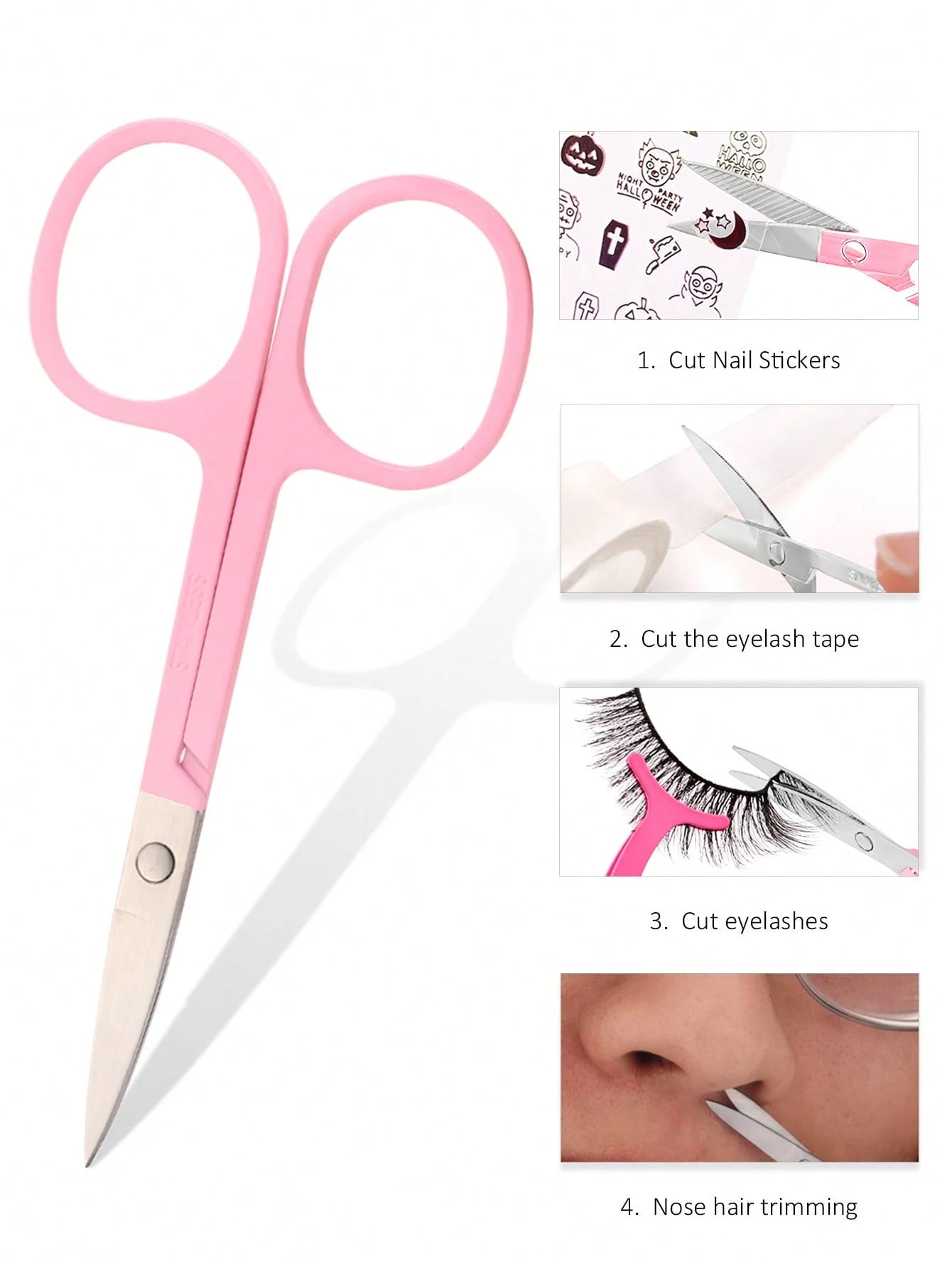 HMQ beauty 1pc Stainless Steel Eyebrow Trimming Scissors For Fake Eyelashes Trimming, Nose Hair, Beard, Facial Hair Removal Tool