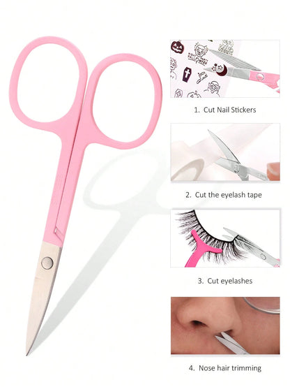 HMQ beauty 1pc Stainless Steel Eyebrow Trimming Scissors For Fake Eyelashes Trimming, Nose Hair, Beard, Facial Hair Removal Tool