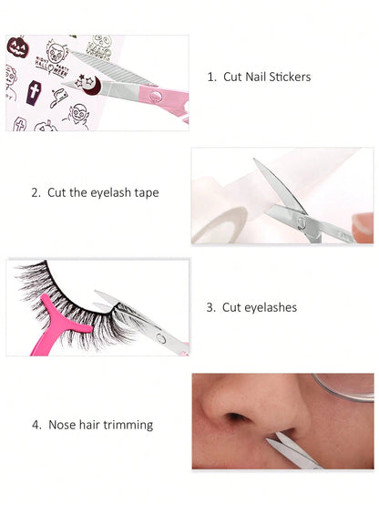 HMQ beauty 1pc Stainless Steel Eyebrow Trimming Scissors For Fake Eyelashes Trimming, Nose Hair, Beard, Facial Hair Removal Tool