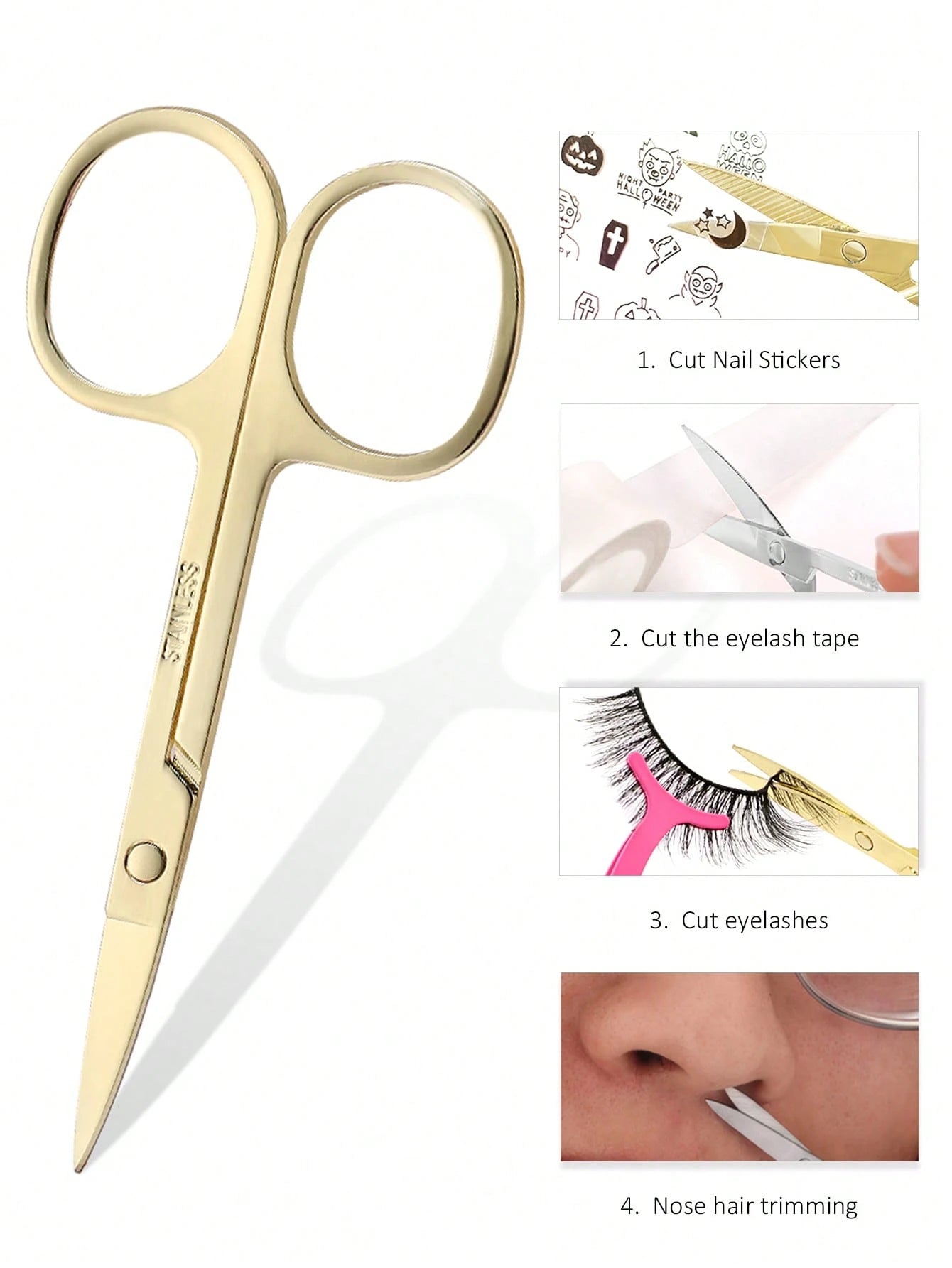 HMQ beauty 1pc Stainless Steel Eyebrow Trimming Scissors For Fake Eyelashes Trimming, Nose Hair, Beard, Facial Hair Removal Tool