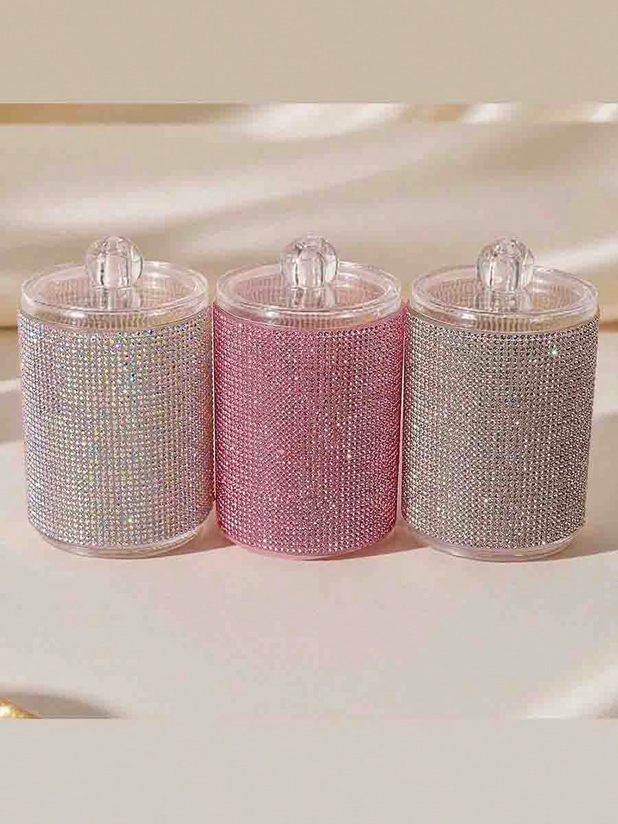 HMQ beauty Sparkling Diamond Jewelry Box, Makeup Organizer Box For Cosmetics, Cleaning Swabs, Room Decor