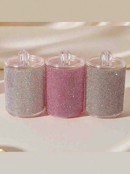 HMQ beauty Sparkling Diamond Jewelry Box, Makeup Organizer Box For Cosmetics, Cleaning Swabs, Room Decor