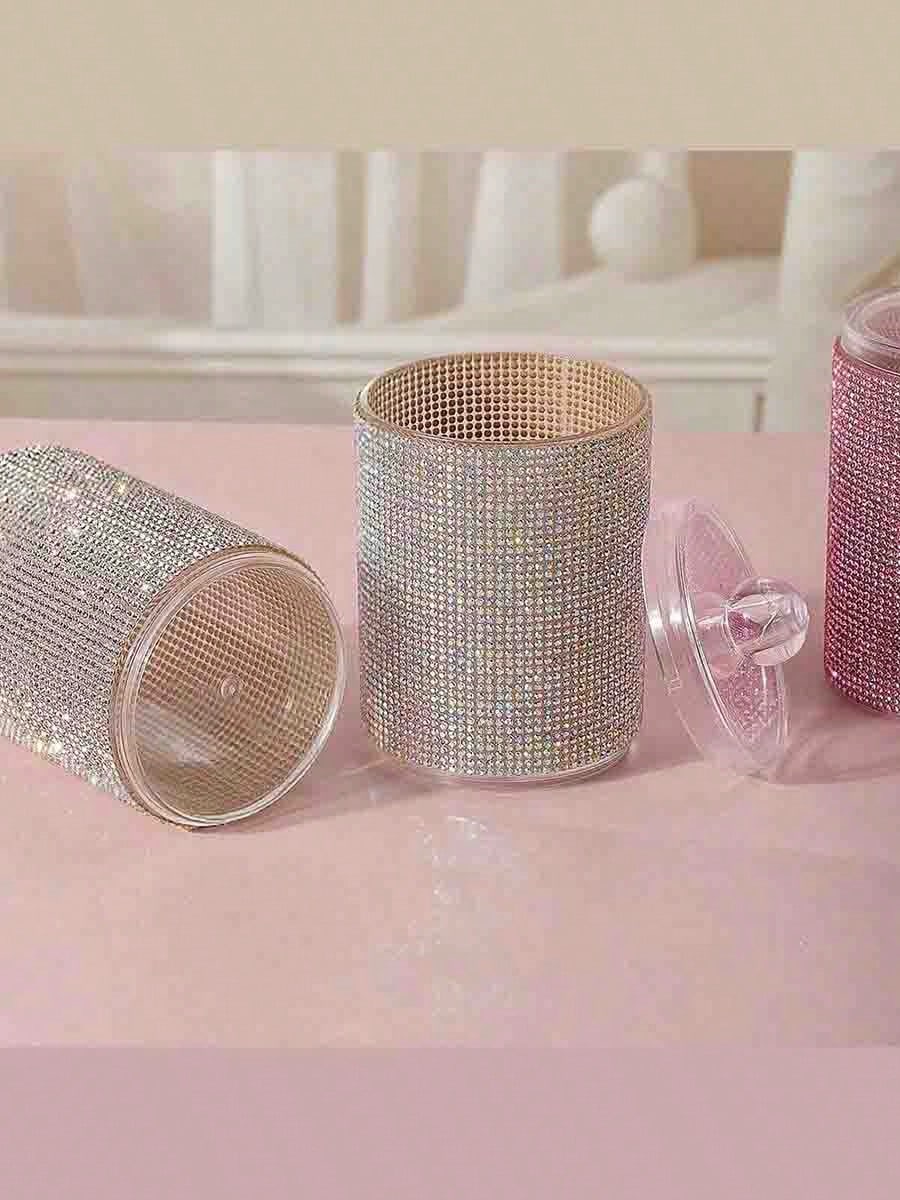 HMQ beauty Sparkling Diamond Jewelry Box, Makeup Organizer Box For Cosmetics, Cleaning Swabs, Room Decor