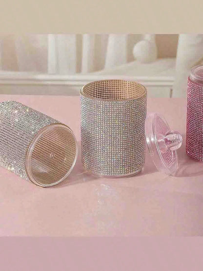 HMQ beauty Sparkling Diamond Jewelry Box, Makeup Organizer Box For Cosmetics, Cleaning Swabs, Room Decor