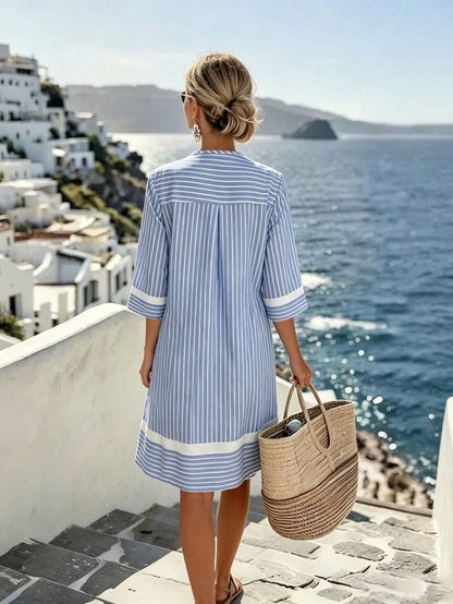 Holidaya Women's Long Backless Vacation Dress Beach Vacation Pink And White Striped Autumn Tropical