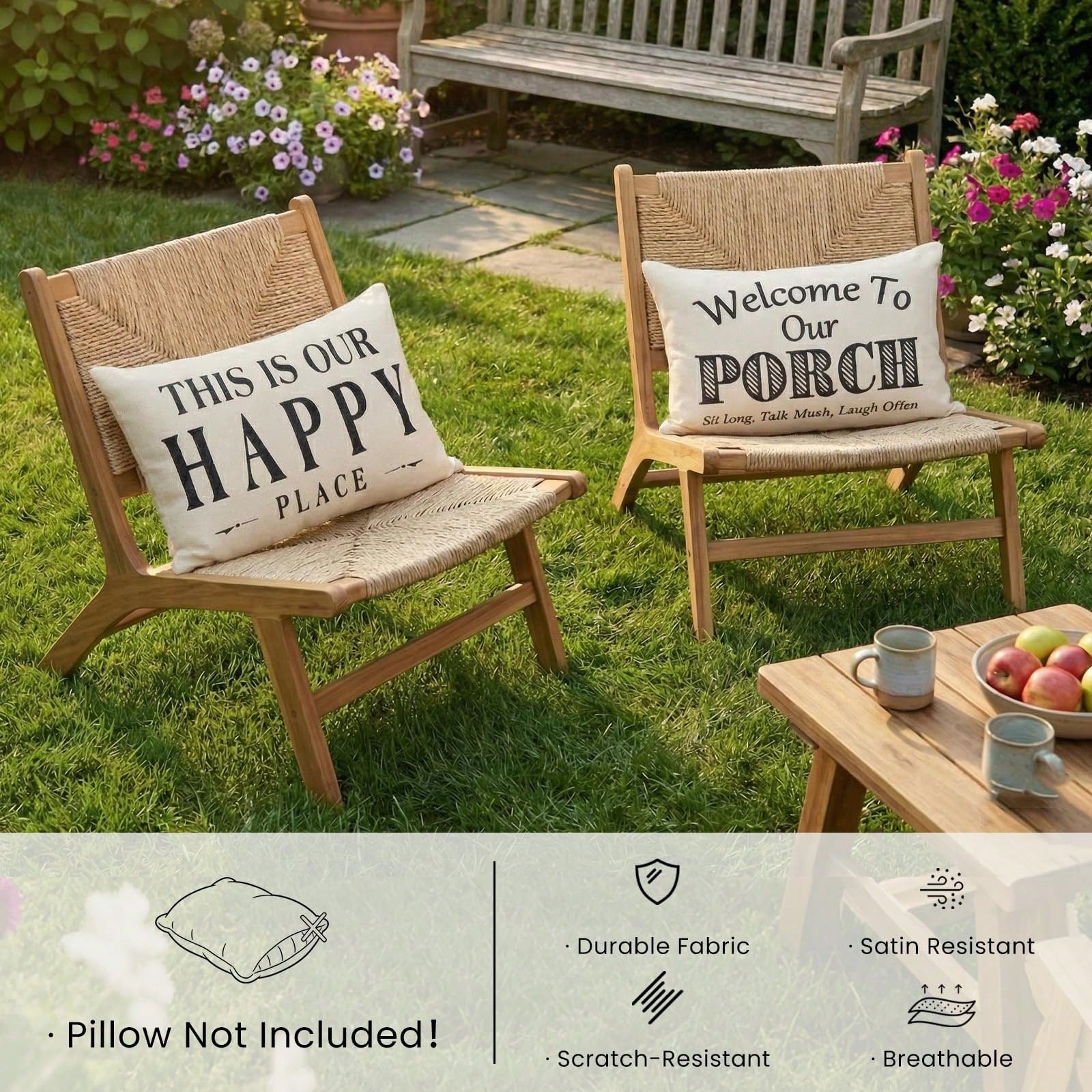 HOMPOOLL 2Pcs "Welcome To Our Porch" Outdoor Throw Pillow Covers (Waterproof, 18x18 Inches)- Rustic-Style Outdoor Cushion Decor, Decorative Pillows For Back Porches & Patio Furniture ("This Is Our Ha