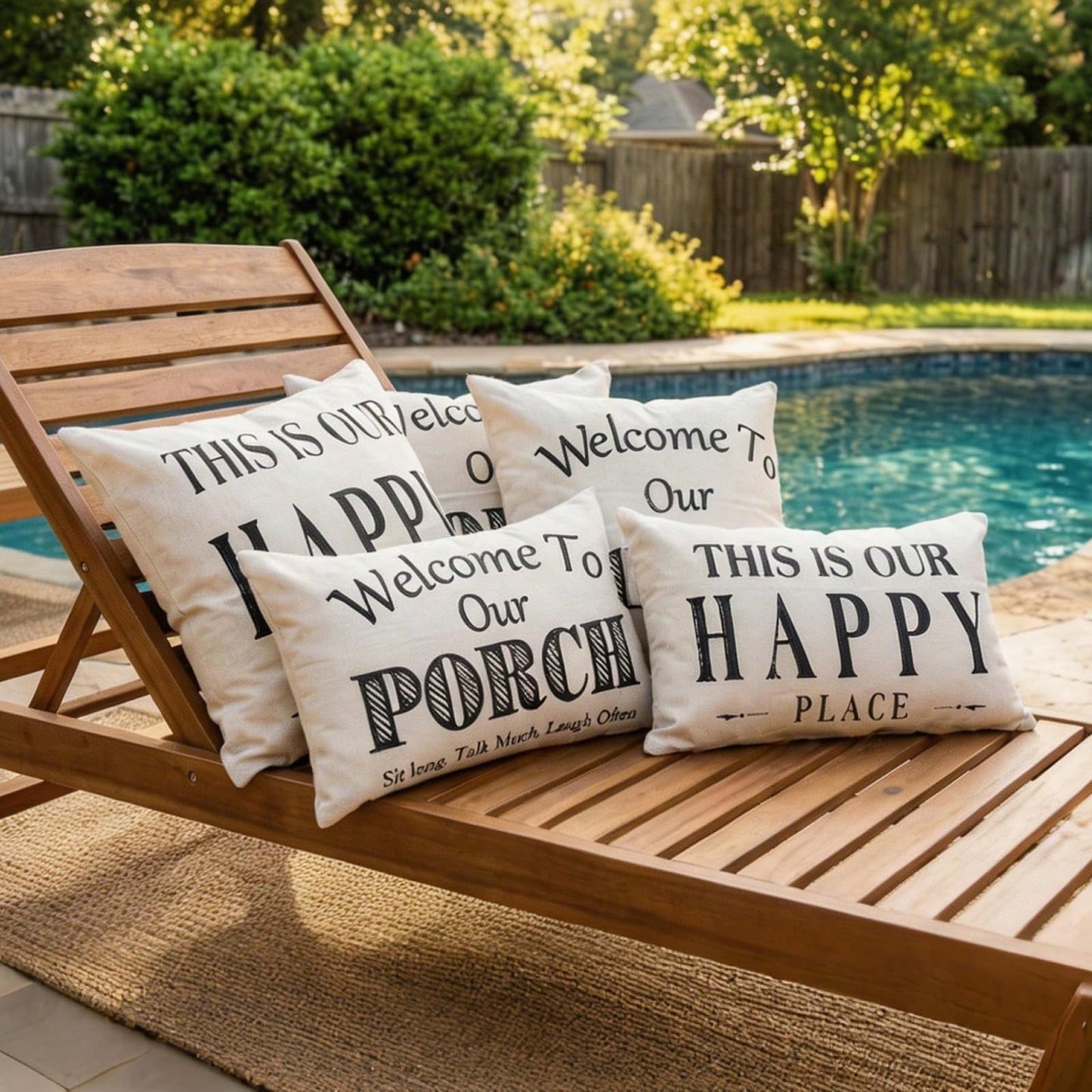 HOMPOOLL 2Pcs "Welcome To Our Porch" Outdoor Throw Pillow Covers (Waterproof, 18x18 Inches)- Rustic-Style Outdoor Cushion Decor, Decorative Pillows For Back Porches & Patio Furniture ("This Is Our Ha