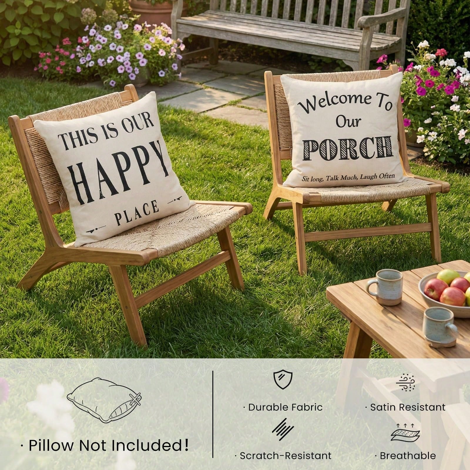 HOMPOOLL 2Pcs "Welcome To Our Porch" Outdoor Throw Pillow Covers (Waterproof, 18x18 Inches)- Rustic-Style Outdoor Cushion Decor, Decorative Pillows For Back Porches & Patio Furniture ("This Is Our Ha