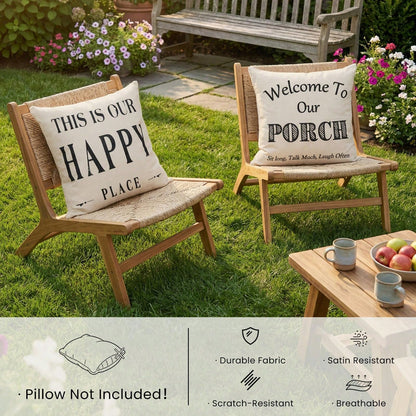 HOMPOOLL 2Pcs "Welcome To Our Porch" Outdoor Throw Pillow Covers (Waterproof, 18x18 Inches)- Rustic-Style Outdoor Cushion Decor, Decorative Pillows For Back Porches & Patio Furniture ("This Is Our Ha