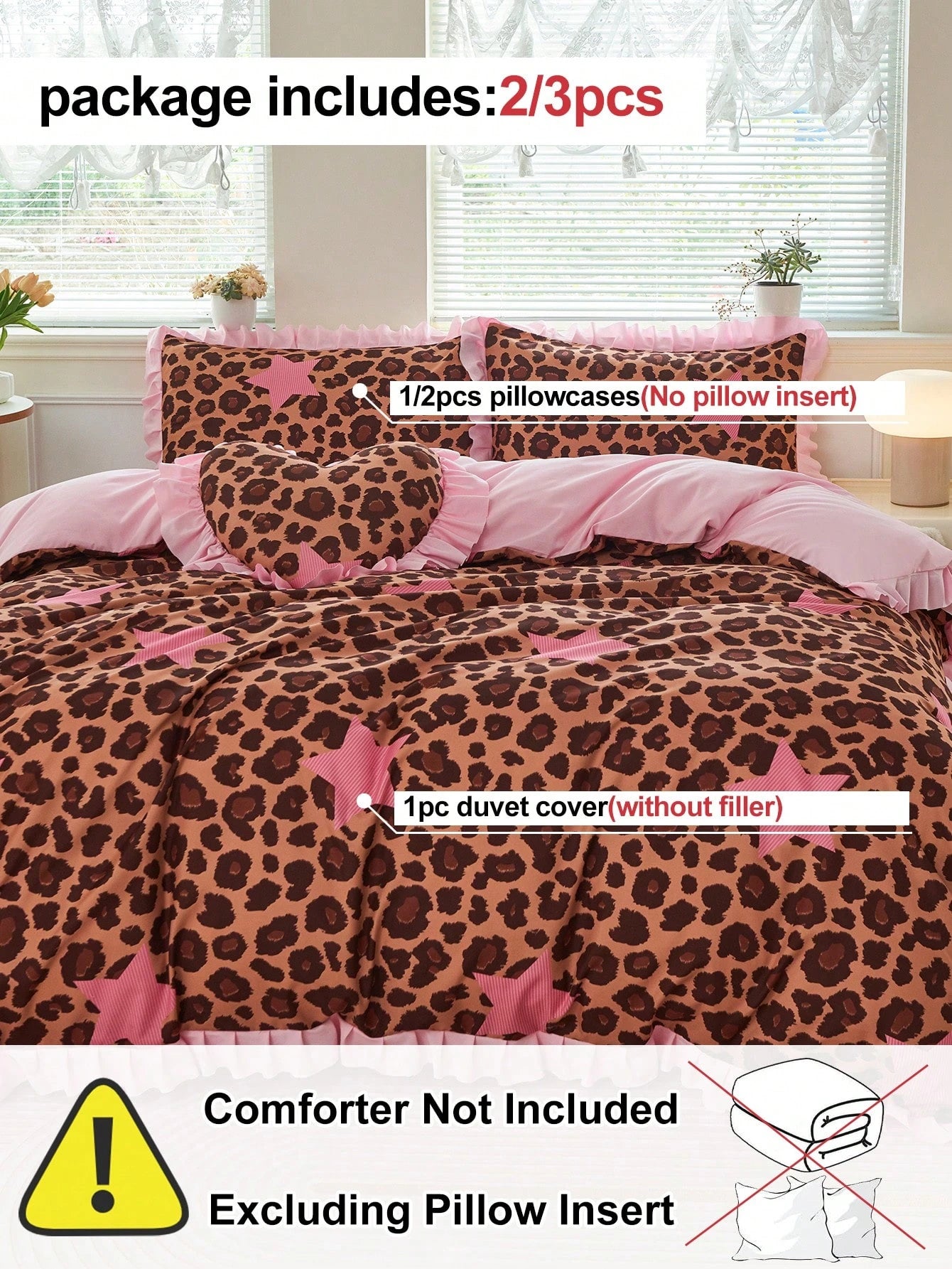 HONEYMOON 2/3pcs Leopard Print Lace Duvet Cover Set (2pcs=1 Duvet Cover+1 Pillowcase; 3pcs=1 Duvet Cover+2 Pillowcases)- 100% Polyester INS Style Printed Fabric, Soft And Breathable, Wrinkle-Resistan