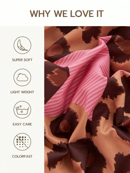 HONEYMOON 2/3pcs Leopard Print Lace Duvet Cover Set (2pcs=1 Duvet Cover+1 Pillowcase; 3pcs=1 Duvet Cover+2 Pillowcases)- 100% Polyester INS Style Printed Fabric, Soft And Breathable, Wrinkle-Resistan