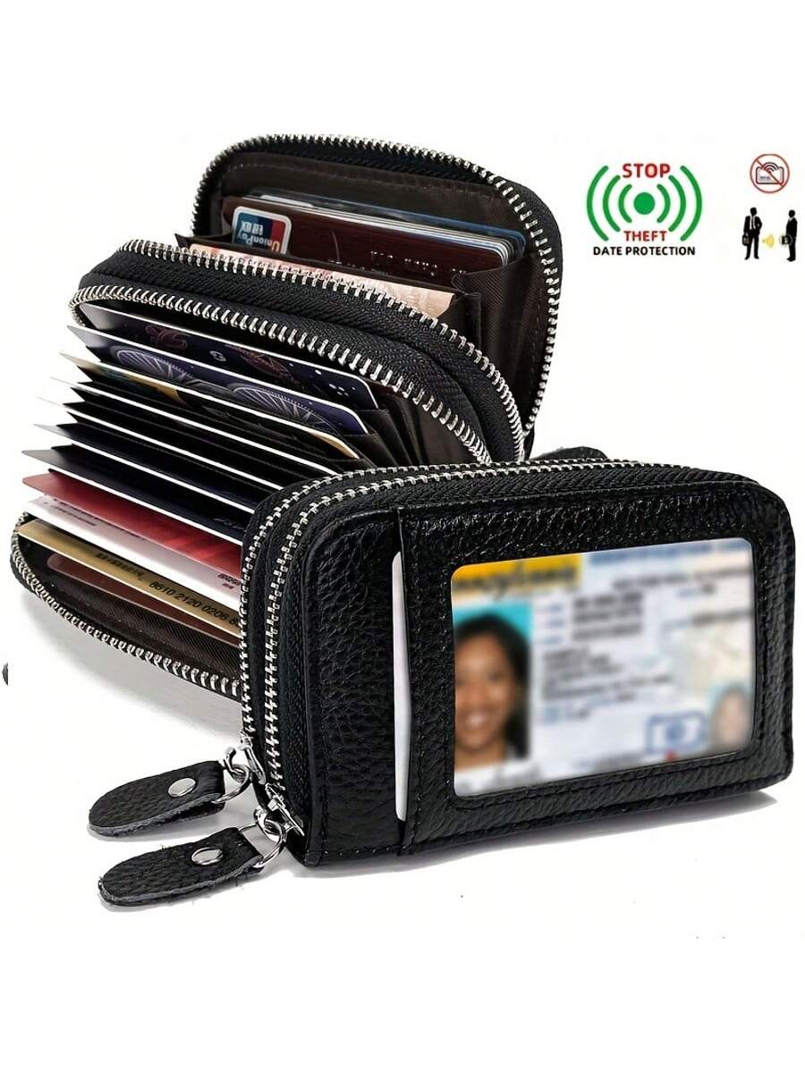Hot Credit Card Holder Wallet RFID Blocking Small Wallet For Women Double Zipper Wallet With ID Window Gift For Women Coin Wallet ﻿