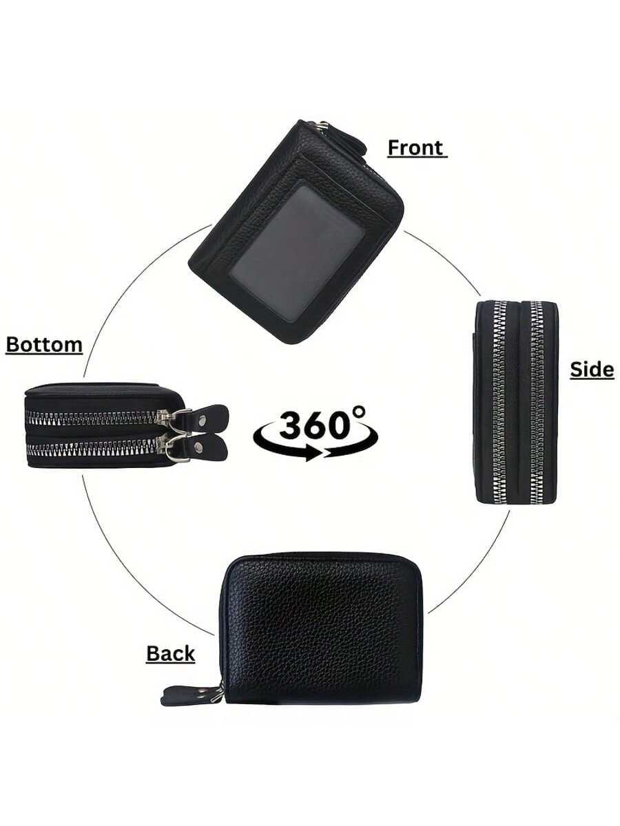 Hot Credit Card Holder Wallet RFID Blocking Small Wallet For Women Double Zipper Wallet With ID Window Gift For Women Coin Wallet ﻿