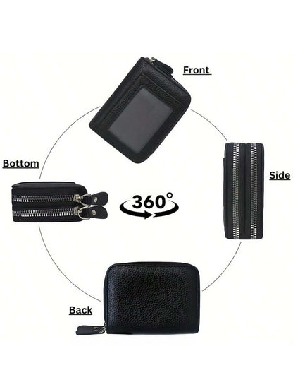 Hot Credit Card Holder Wallet RFID Blocking Small Wallet For Women Double Zipper Wallet With ID Window Gift For Women Coin Wallet ﻿