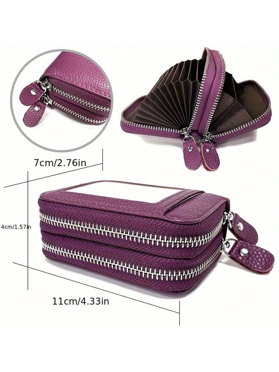 Hot Credit Card Holder Wallet RFID Blocking Small Wallet For Women Double Zipper Wallet With ID Window Gift For Women Coin Wallet ﻿