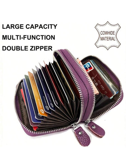 Hot Credit Card Holder Wallet RFID Blocking Small Wallet For Women Double Zipper Wallet With ID Window Gift For Women Coin Wallet ﻿