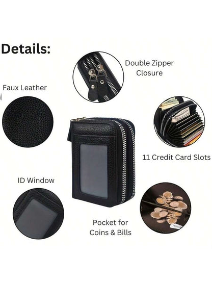Hot Credit Card Holder Wallet RFID Blocking Small Wallet For Women Double Zipper Wallet With ID Window Gift For Women Coin Wallet ﻿