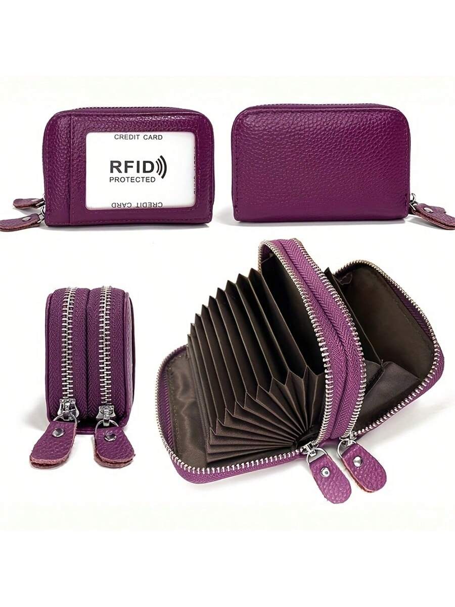 Hot Credit Card Holder Wallet RFID Blocking Small Wallet For Women Double Zipper Wallet With ID Window Gift For Women Coin Wallet ﻿