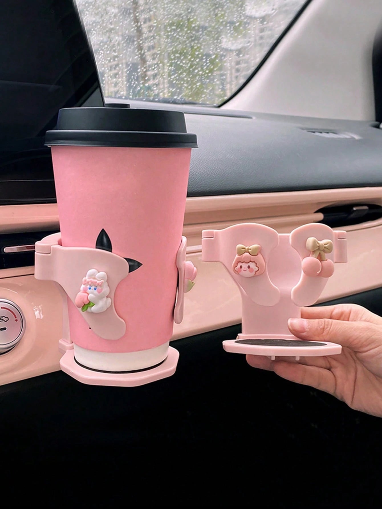 [Hot] Cute Cartoon Car Cup Holder, Car Air Vent Drink Cup Holder Clip, Portable Ashtray Holder Anti-Slip Anti-Shake, Multi-Function Air Vent Fixed Base Storage Tray
