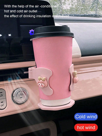 [Hot] Cute Cartoon Car Cup Holder, Car Air Vent Drink Cup Holder Clip, Portable Ashtray Holder Anti-Slip Anti-Shake, Multi-Function Air Vent Fixed Base Storage Tray