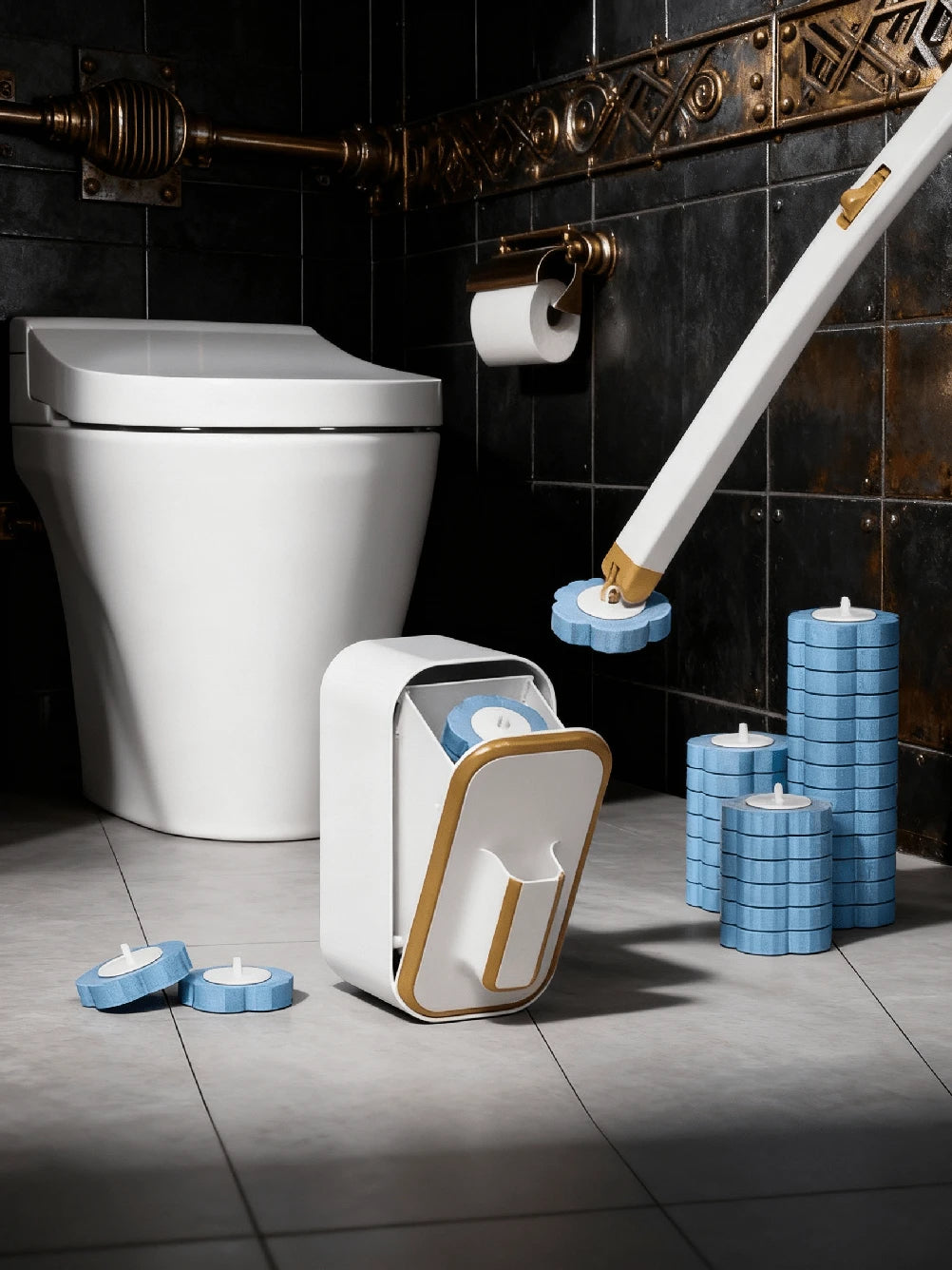 Hygienic Disposable Toilet Brush With Wall Holder – Complete Sanitary Cleaning Set With Long Handle And 24 Replacement Heads