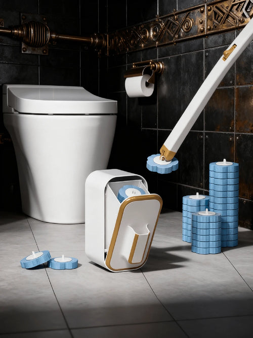 Hygienic Disposable Toilet Brush With Wall Holder – Complete Sanitary Cleaning Set With Long Handle And 24 Replacement Heads