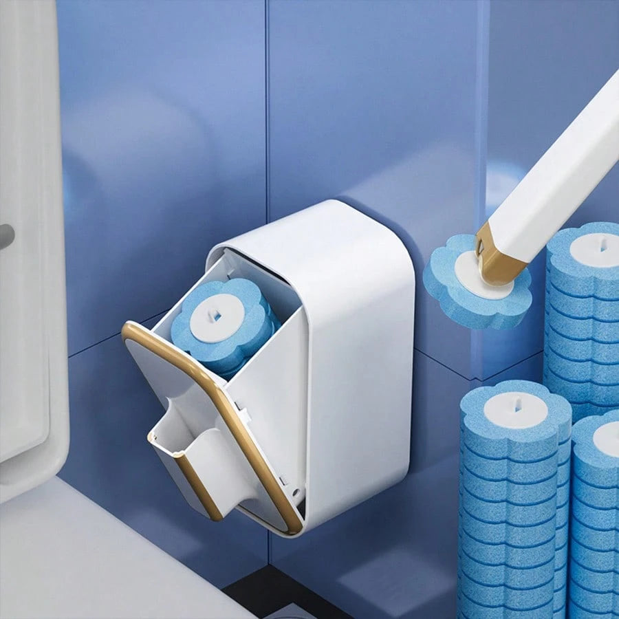 Hygienic Disposable Toilet Brush With Wall Holder – Complete Sanitary Cleaning Set With Long Handle And 24 Replacement Heads