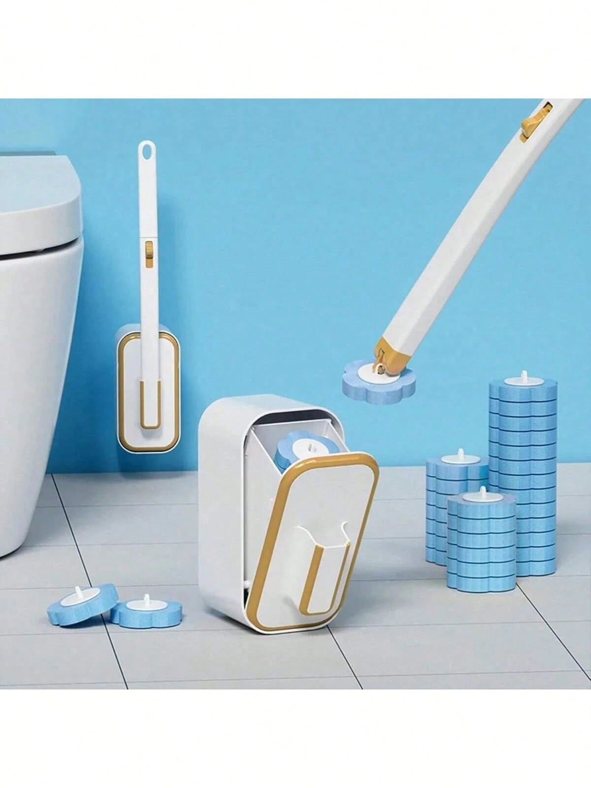 Hygienic Disposable Toilet Brush With Wall Holder – Complete Sanitary Cleaning Set With Long Handle And 24 Replacement Heads
