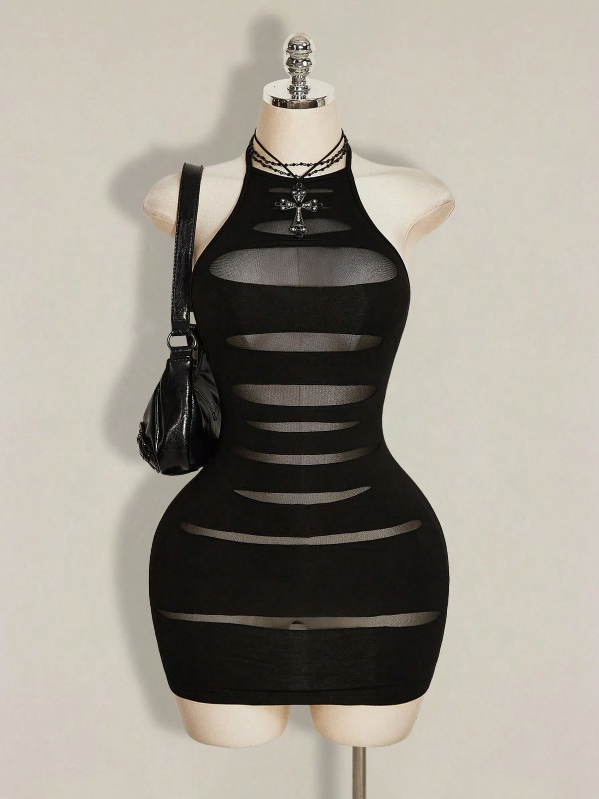 ICON Black Ripped Fabric Halter Backless Bodycon Mini Dress,Party Club Night Out Dresses For Women Summer Sexy
