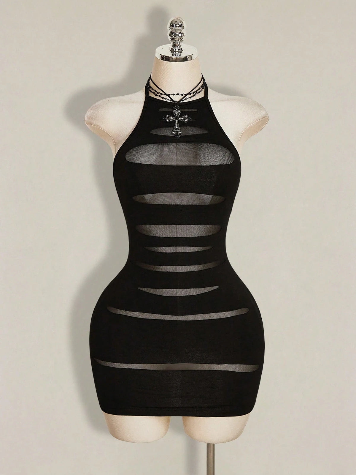 ICON Black Ripped Fabric Halter Backless Bodycon Mini Dress,Party Club Night Out Dresses For Women Summer Sexy